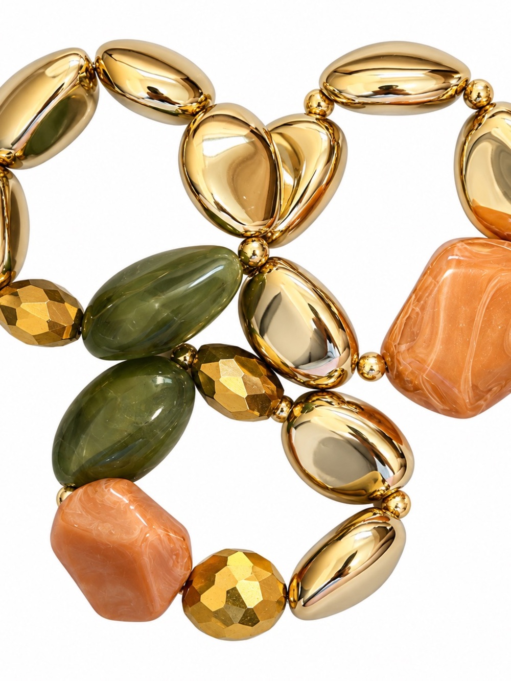 Zara Gold, Olive & Peach Beaded Bracelet